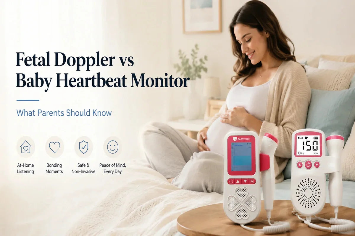 BabyEcho blog cover — Fetal Doppler vs Baby Heartbeat Monitor: What Pare