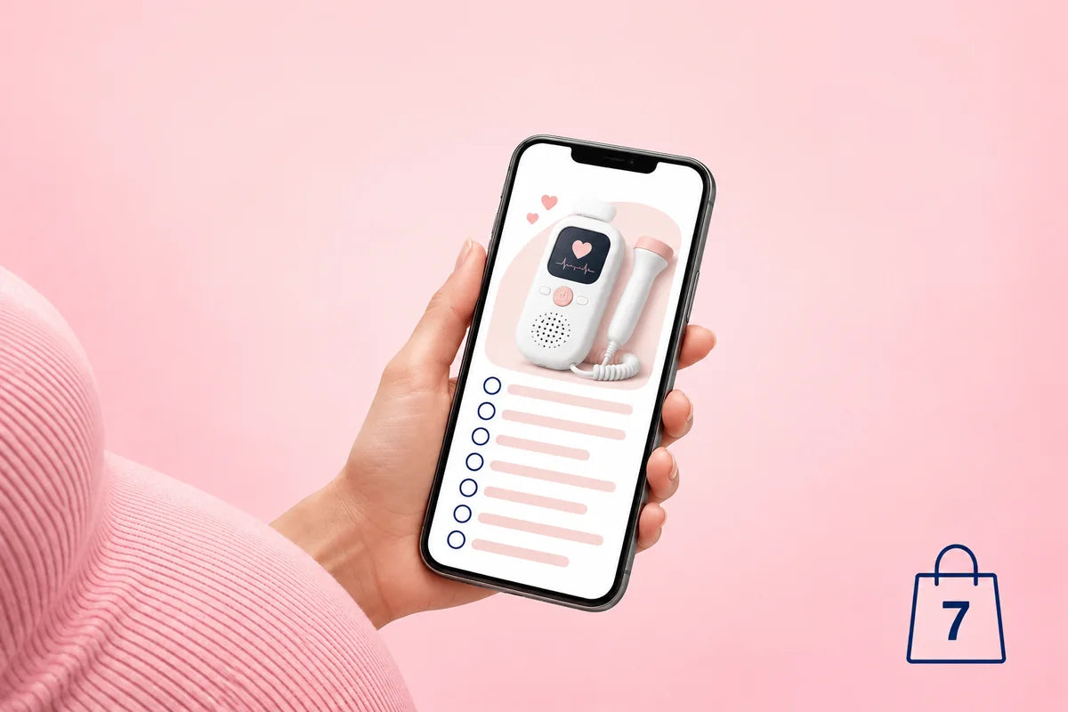 Phone showing a seven-point fetal Doppler buying checklist