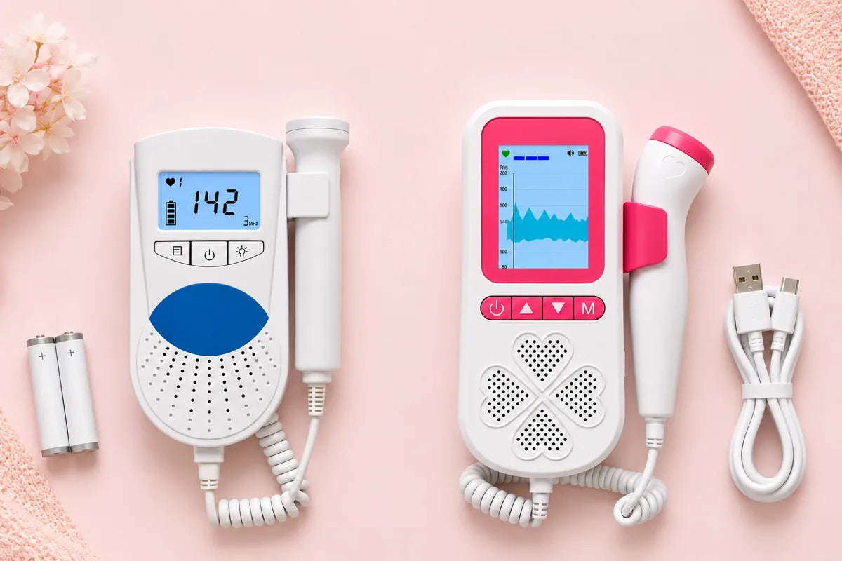 Sonoline B-style fetal Doppler and Babyecho Fetal Doppler Pro shown side by side