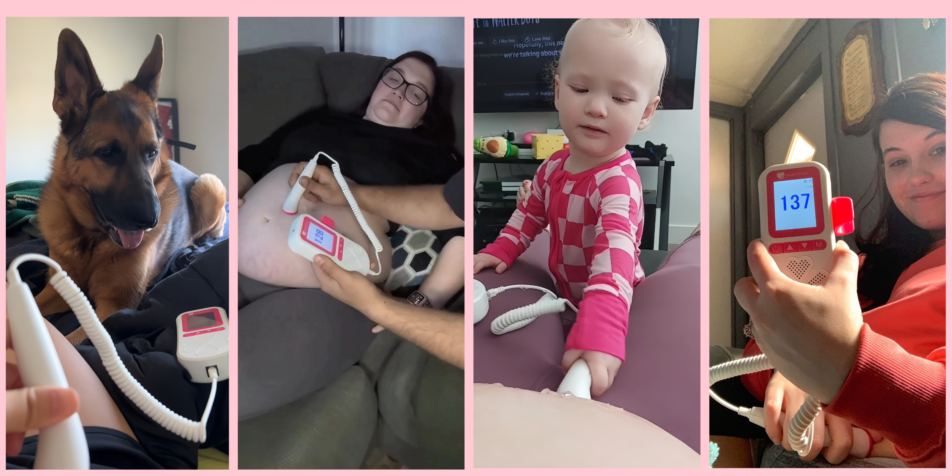 pregnant woman using BabyEcho at-home fetal doppler