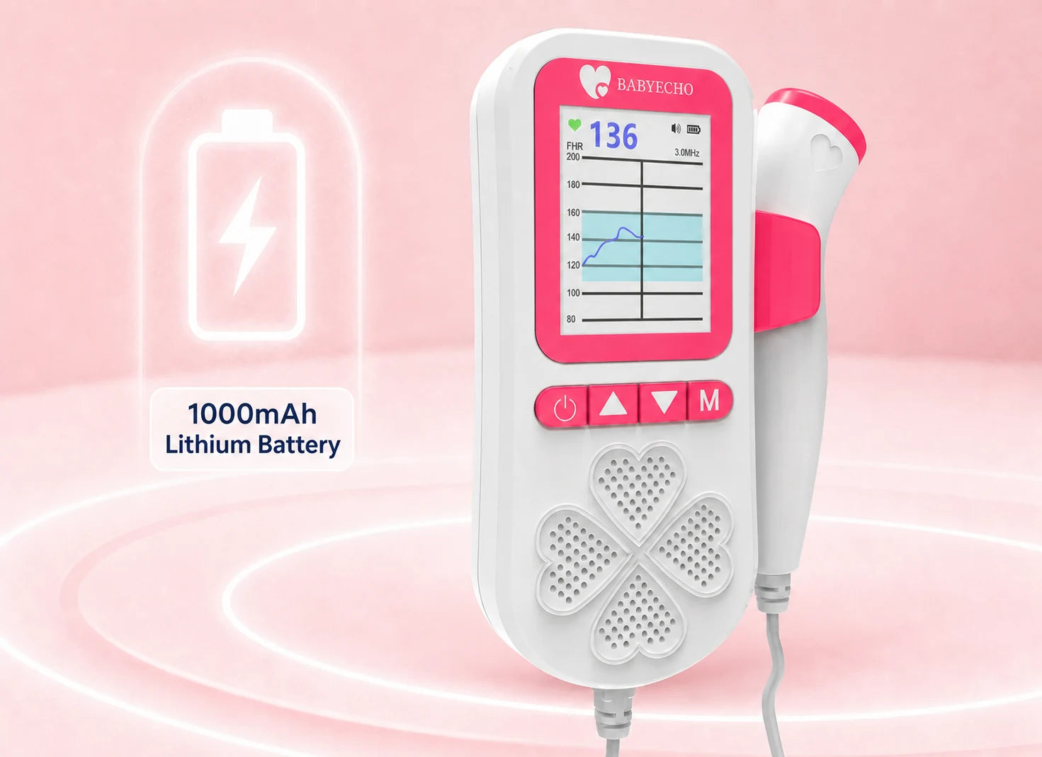 Babyecho Fetal Doppler Pro with 1000mAh rechargeable lithium battery